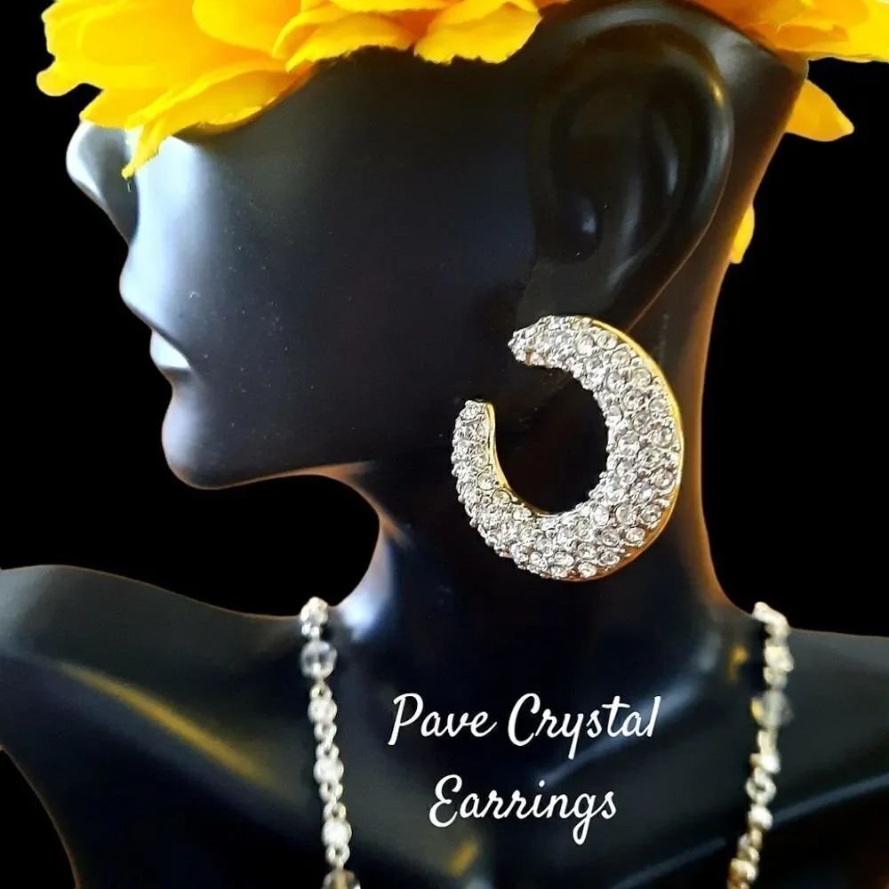VINTAGE Pave Crystal Pushback Hoop Earrings